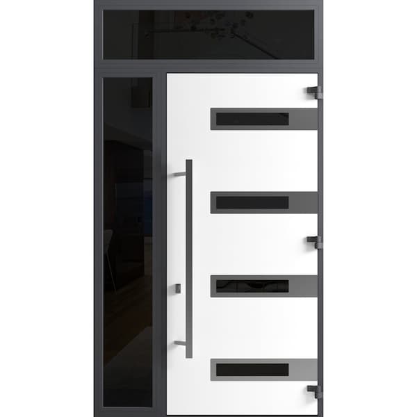 Vdomdoors Front Exterior Prehung Steel Door Ronex0131 Black Enamel 96 Sidelight and Transom Window Sidelite RONEX0131EXD-BLK-W36+14xH96+16-LH-I - main