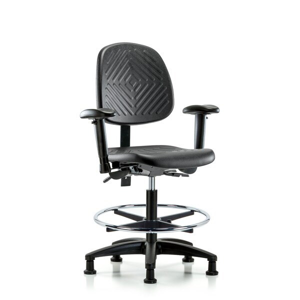 Blue Ridge Ergonomics Bench Chair, Poly, Med, Bk, AA, CF Glides, 6-Way Adjustable, 19-1/2" to 27-1/2" Height, Black; Blue BR-PMBCH-MB-RG-T0-A1-CF-RG - main
