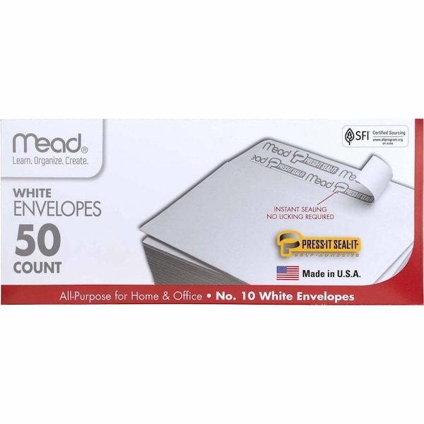 Mead Plain White SelfSeal Business Envelopes, White, 50PK MEA75024 - main