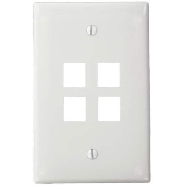 Leviton 4 Port Midsize Quickport, Nylon Wallplate, White 41091-4WN - main
