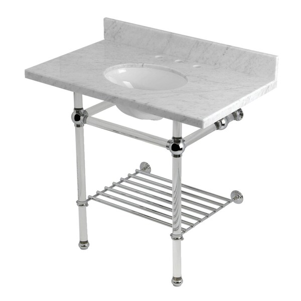 Kingston Brass 36-Inch Carrara Marble Console Sink with Acrylic Legs and Shelf, 8-Inch, 3-Hole KVPB36MAB1 - main