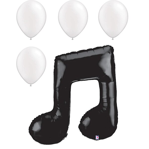 Loonballoon Music Balloons, 40 inch MUSIC NOTE DOUBLE - BLACK, 4 Pearl White Latex Set LOON-LAB-85377P-B-P - main