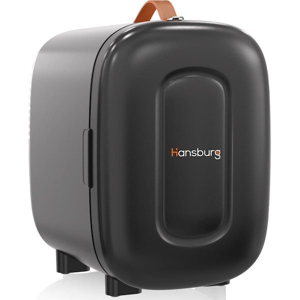 Hansburg Mini Fridge for Car Bedroom Skincare Cooler Warmer Portable 4 Liter/6 Can with 12v AC/DC/USB Black MF-4-Black - main