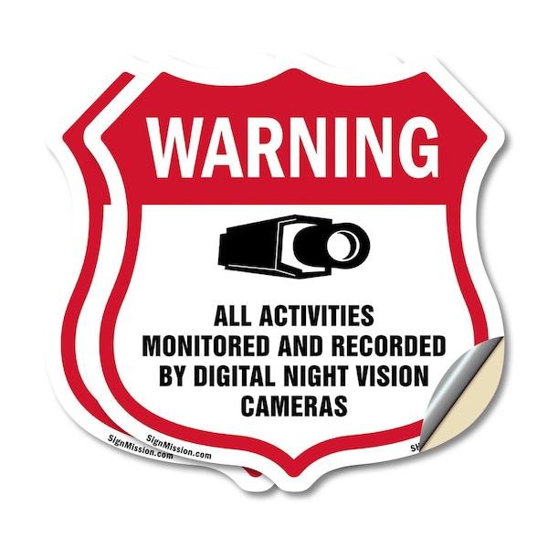 Signmission Video Surveillance Shield Sign Warning A, 12 inch X 12 inch, Vinyl Decal, 2PK SHI-D-2PACK-12-474 - main