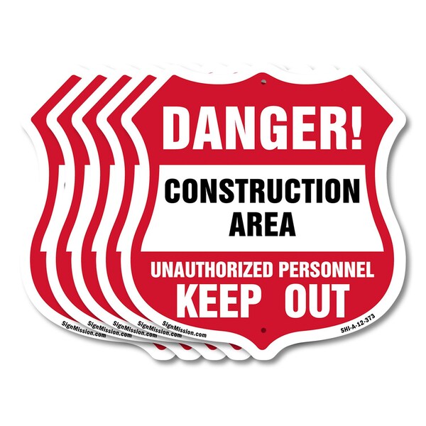 Signmission Construction Area Shield Sign Danger! Un, 12 inch X 12 inch, Aluminum Metal Sign, 5PK SHI-A-5Pack-12-373 - main