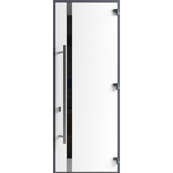 Vdomdoors Front Exterior Prehung Steel Door Ronex1011 Grey 96 Stainless Inserts Entry Metal Modern Painted RONEX1011EXD-GRE-W36xH96-LH-I - main