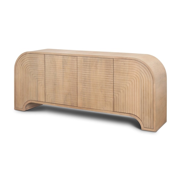 Homeroots 72in Natural Solid Wood Ribbed Texture Sideboard With Four Doors 611026 - main