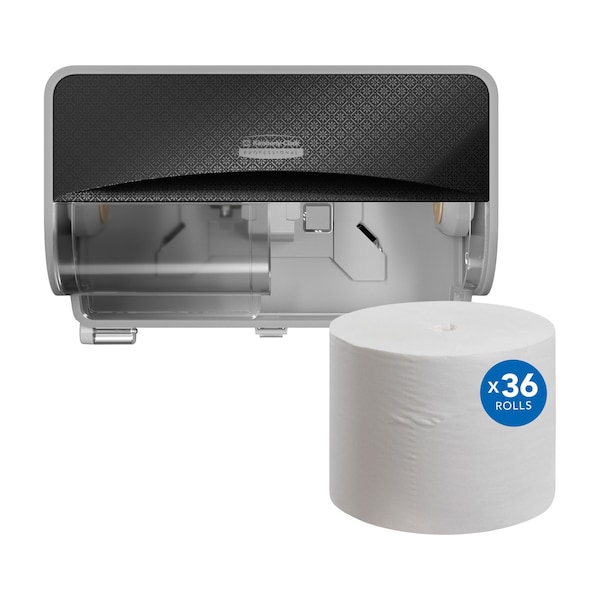 Kimberly-Clark Icon Coreless Toilet Paper Dispenser With Scott Essential Toilet Paper Refill 36 PK 58722, 04007 - main