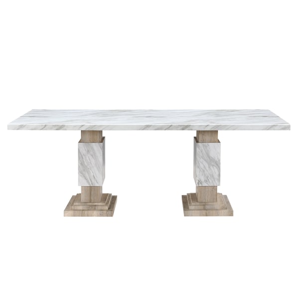 Homeroots 82" White and Natural Wood Pedestal Base Dining Table 642278 - main