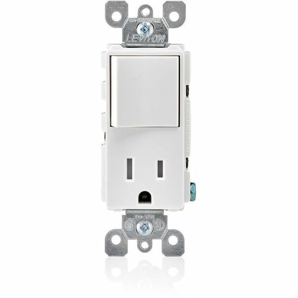 Leviton Combo Switch/Outlet, 15A, 1-1/2hp, Wht T5625-W - main