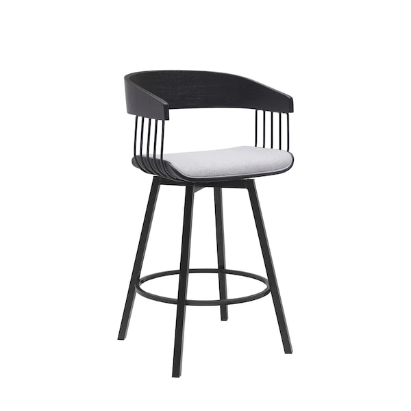 Homeroots 27" Light Gray and Black Fabric with Metal Swivel Counter Height Bar Chair 534453 - main