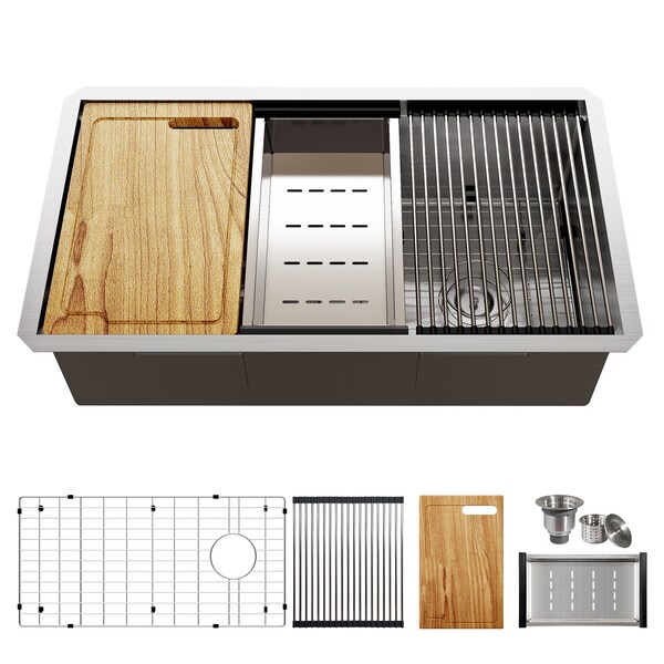 Tecasa 32 in. Undermount Single Bowl 18-Gauge Workstation Kitchen Sink with Accessories TKSPWW131A - main