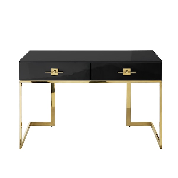 Homeroots 47" Black and Gold Wood and Stainless Steel Writing Desk With Two Drawers 543795 - main