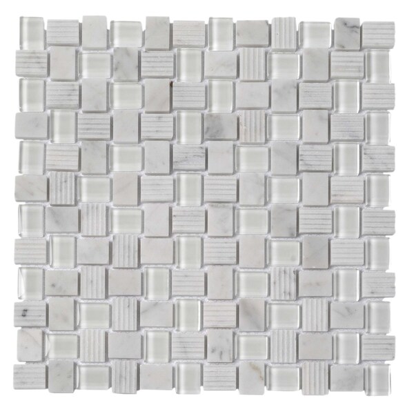 Apollo Tile 12x12 Bianco Carrara Glass Marble Polished Floor and Wall Mosaic Tile 4.83 sqft/case, 5PK APLBL8804CAA - main