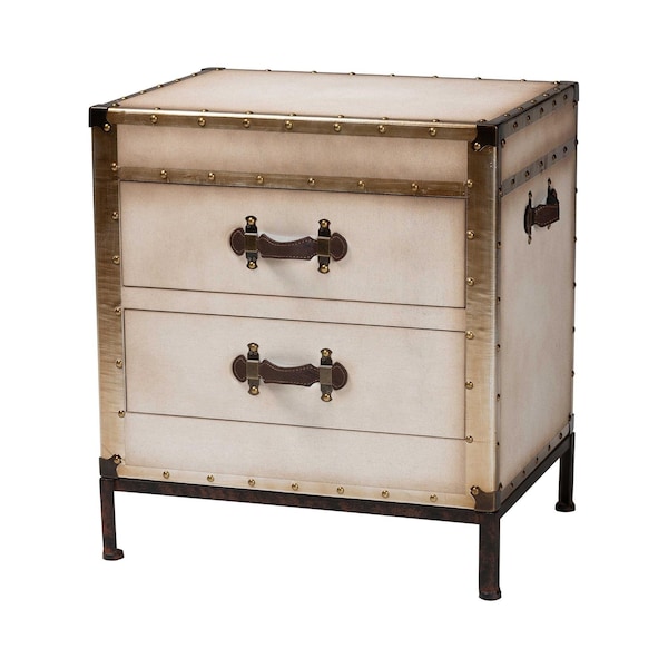 Baxton Studio Laura Vintage White Canvas 2-Drawer End Table Trunk 247-13840-ZORO - main