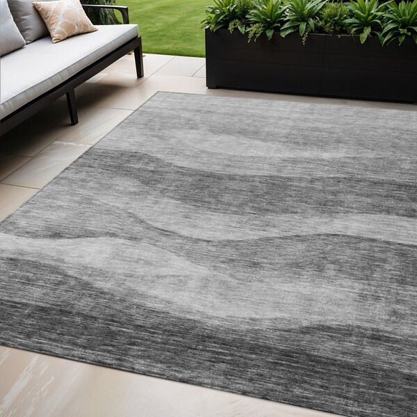 Homeroots 5' X 8' Gray And Charcoal Abstract Washable Indoor Outdoor Area Rug 604978 - main