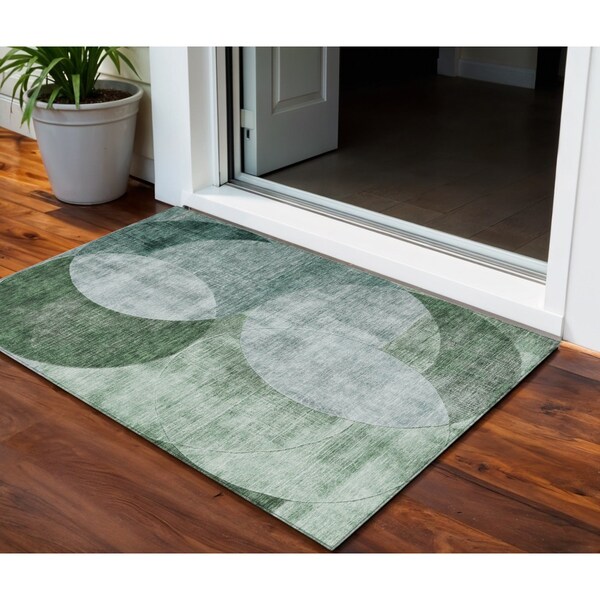 Homeroots 3' X 5' Mint Green And Fern Green Geometric Washable Indoor Outdoor Area Rug 604941 - main