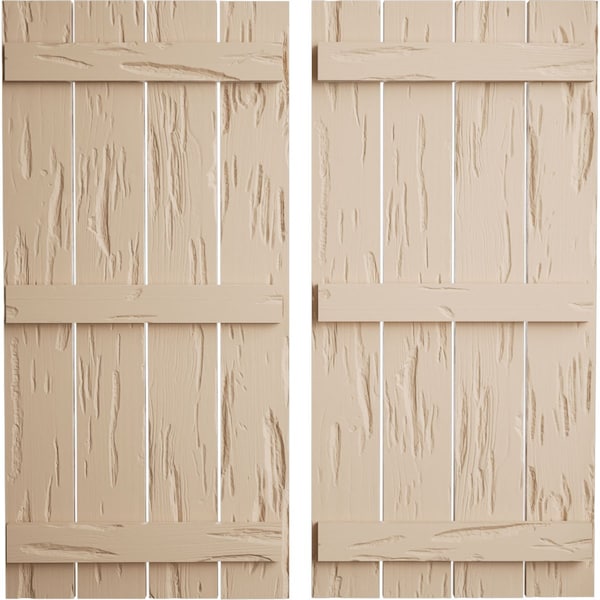 Ekena Millwork Rustic Four Board Spaced Board-n-Batten Pecky Cypress Faux Wood Shutters, 23 1/2"W x 60"H SHUBSS23X60PCPR - main