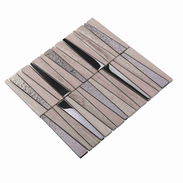Apollo Tile Brown Gray 11.8 in x 11.8 in Glass, Stone Polished Floor and Wall Mosaic Tile 4.83 sqft/case, 5PK APLHTC88535-MA - main