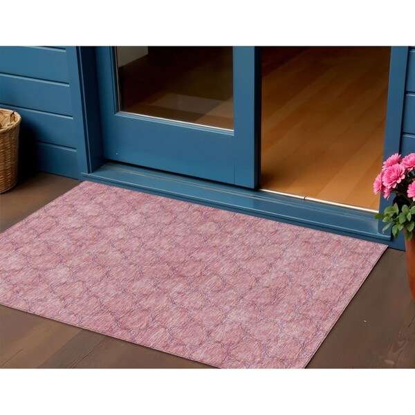 Homeroots 3' X 5' Pink And Purple Geometric Washable Indoor Outdoor Area Rug 613566 - main