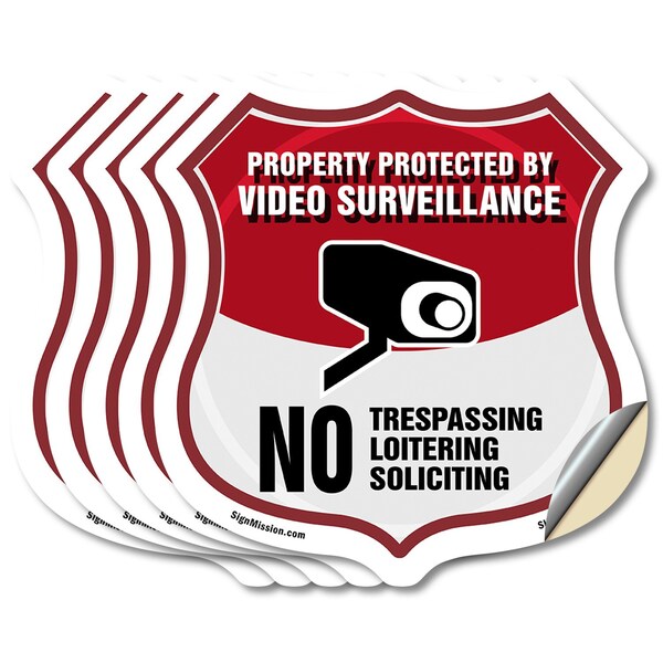Signmission Video Surveillance Shield Sign Property, 4 inch X 4 inch, Vinyl Decal, 5PK SHI-D-5PACK-4-472 - main