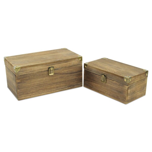Homeroots Set of Two Natural Wood And Metal Box With Lid, 2PK 489343 - main