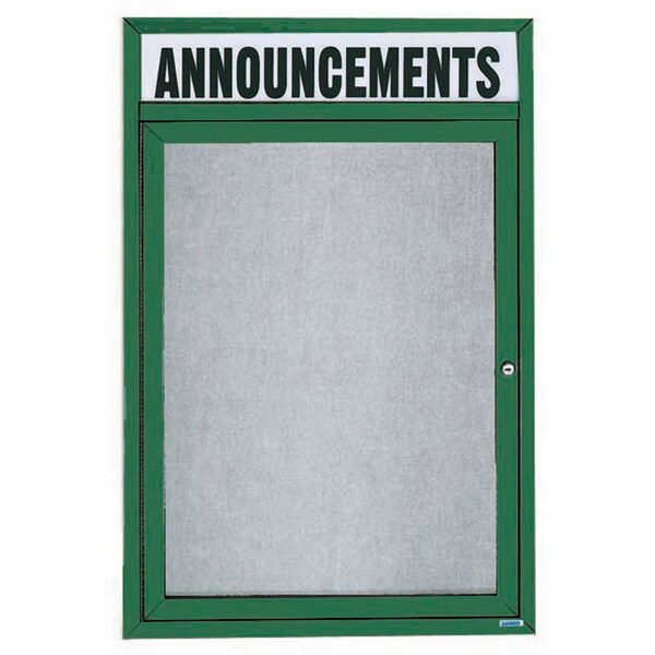 Aarco Outdoor Enclosed Bulletin Board w/ Al Frame Header, Powder Coated Green, 36''Hx24''W ODCC3624RHG - main
