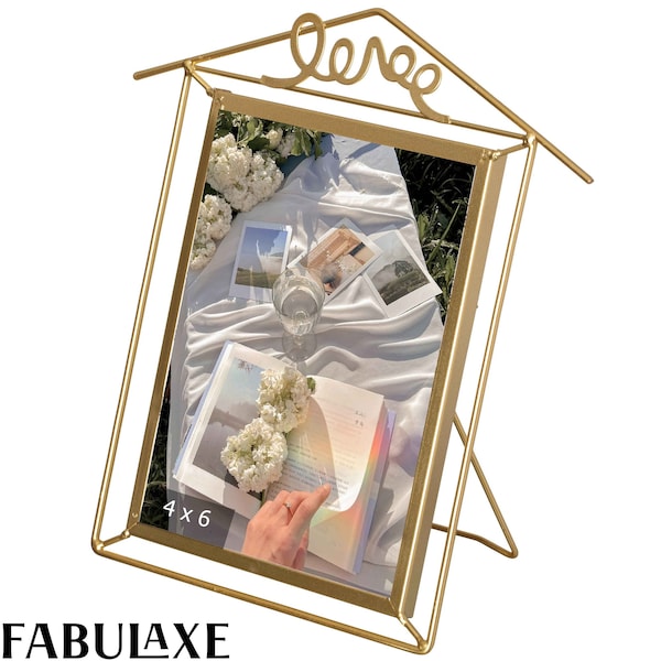 Fabulaxe 9x6" Vertical Decorative Gold Metal Floating Easel Back Picture Frame QI004844.S - main