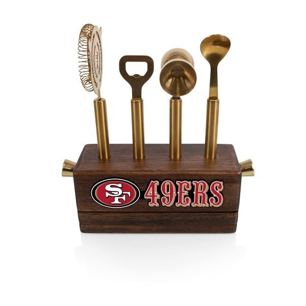 Picnic Time Family Of Brands NFL San Francisco 49ers Sidecar 5-Piece Bar Tool Set, (Acacia Wood) 672-05-508-277-2 - main