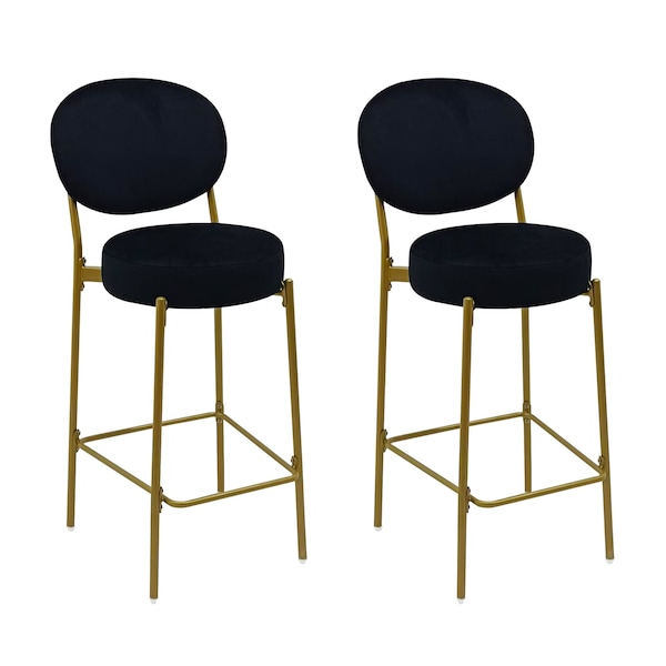 Homeroots Set of Two 29" Black and Gold Velvet and Metal Low Back Bar Height Bar Chairs, 2PK 719633 - main