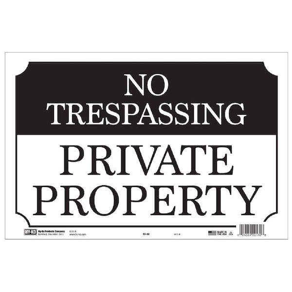 Hy-Ko Property Sign, NO TRESPASSING PRIVATE PROPERTY, BlackWhite Legend, BlackWhite Background, Aluminum SS-60 - main