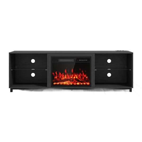Homeroots 70in Black Wood Fireplace Entertainment Center With Fireplace 723796 - main