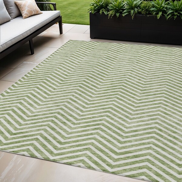 Homeroots 5' X 8' Green And Ivory Chevron Washable Indoor Outdoor Area Rug 596262 - main