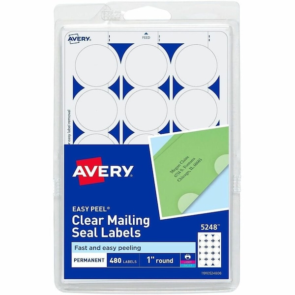 Avery Print or Write Mailing Seals, 1" Dia., Clear, 480/Pack 5248 - main