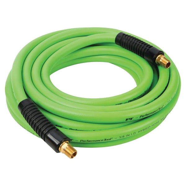 Performance Tool 3/8 in. x 25 ft. Air Hose, Hybrid Rubber PVC, 300 PSI, Brass Fittings M628 - main
