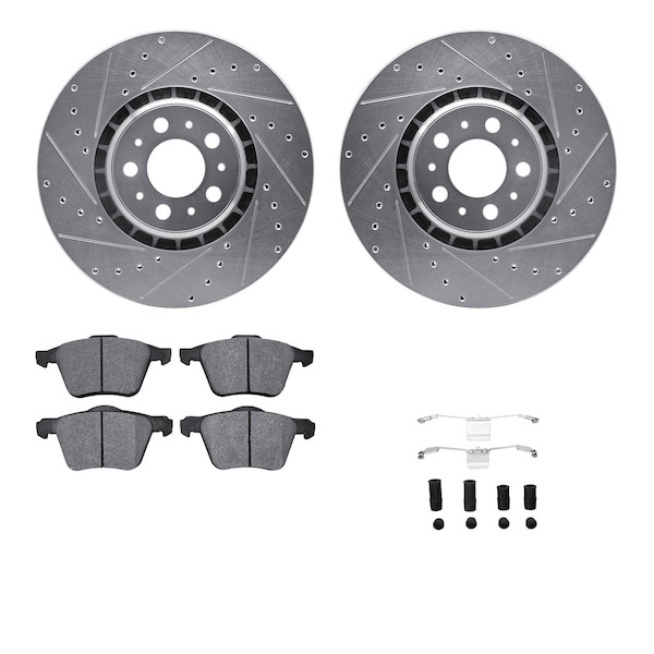 Dynamic Friction Co DFC Rotors-Drilled & Slotted-Silver w/ EURO 5000 Ceramic Brake Pads Incl Hdw 7612-27045 - main