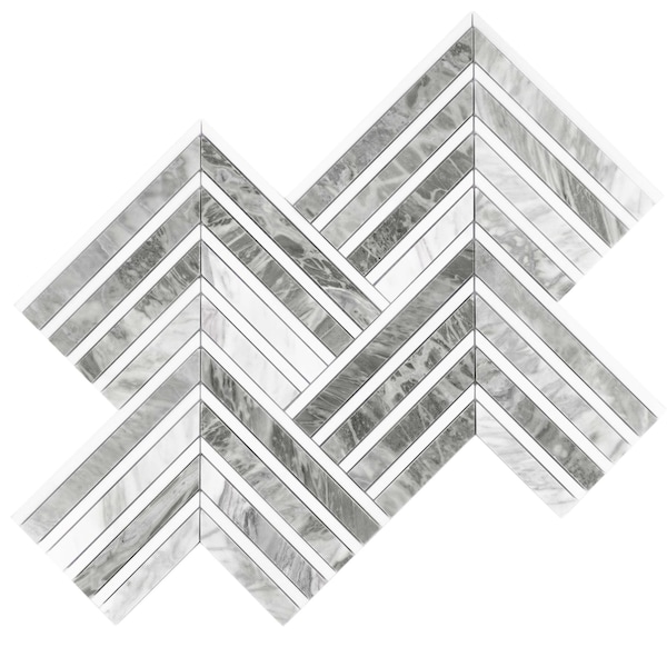 Apollo Tile Toscana 13x16 in. Polished Calacatta Bluette, Thassos White Chevron Mosaic Tile, 5PK APLEML88CV09A - main