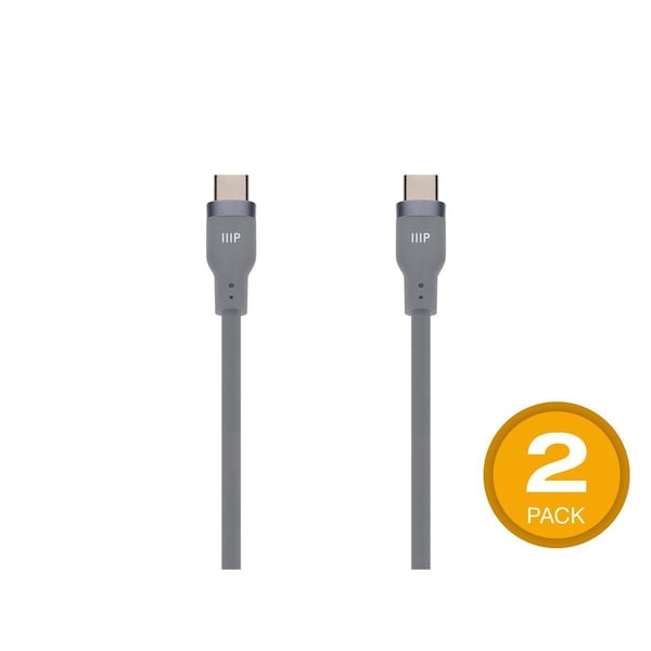 Monoprice USB-C to USB-C Silicone Charging Cable - USB 2.0, 240W PD, Ultra Flexible, 6ft, GRY, 2PK 48847 - main