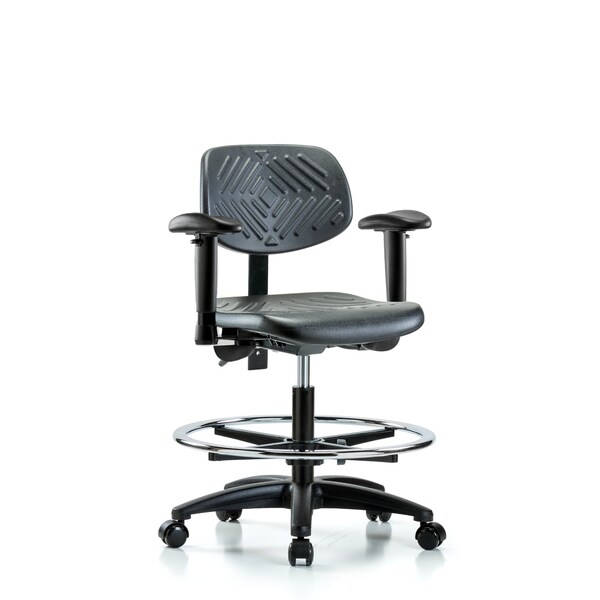 Blue Ridge Ergonomics Chair, Poly, Med Bench, AA CF Casters, 6-Way Adjustable, 19-1/2" to 27-1/2" Height, Black; Blue BR-PMBCH-RG-T0-A1-CF-RC - main