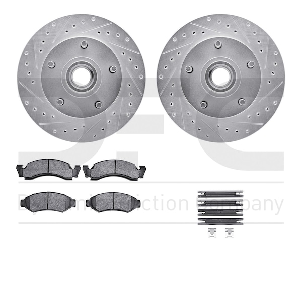 Dynamic Friction Co DFC Brake Rotor - Drilled & Slotted - Silver- Heavy Duty Brake Pad includes Hardware 7412-54006 - main