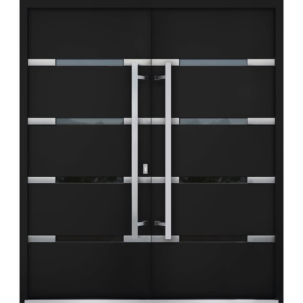 Vdomdoors Steel Double Doors Deux 1105 Black Enamel Stainless Inserts Double Modern Painted-Right Hand DEUX1105DEXD-BLK-RH-W72 x H80 - main