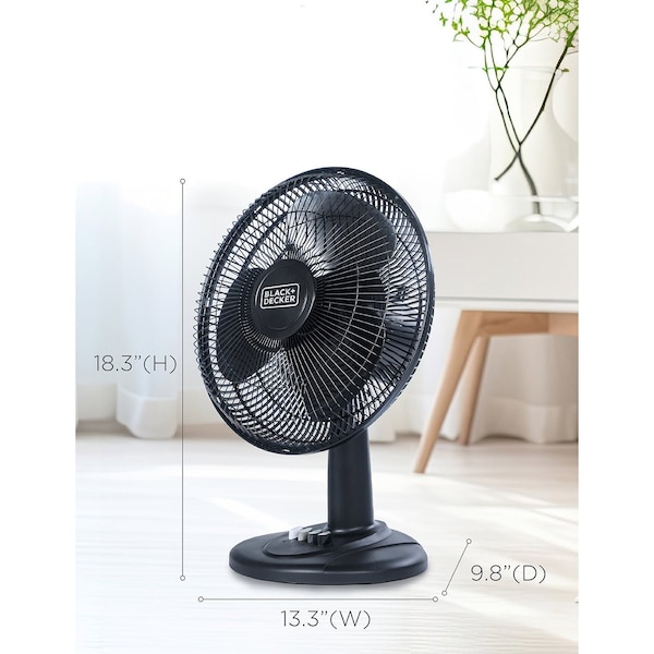 Black & Decker Desk Fan for Home and Office, 12in. Fan with 3