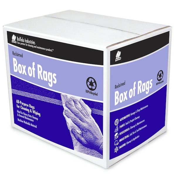 Buffalo Industries 8 Lbs Buffalo 10392 White Industrial T-Shirt Wipers Recycled Cloth Rags, Boxed 10519 - main