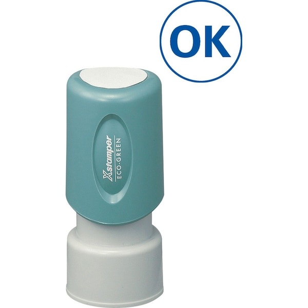 Shachihata Xstamper Pre-Inked Design Stamp, OK Design, 5/8" Diameter, Blue 11357 - main