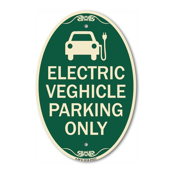 Signmission Electric Vehicle Parking Only With Graphic, 12 In X 18 In Architectural Oval, Heavy Gauge Aluminum A-OV-G-1218-24117 - main