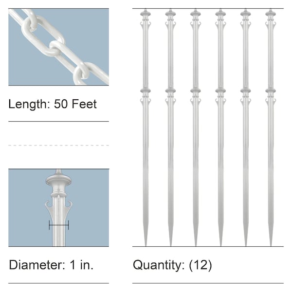 Mr. Chain White Colonial Poles and Chain Kit (12-Pack) 92001-12 - main