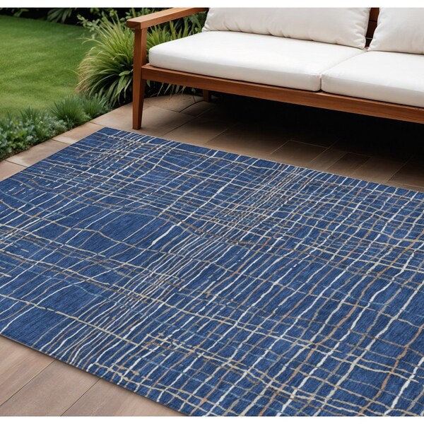 Homeroots 8' X 10' Navy Blue Gray And Brown Striped Washable Indoor Outdoor Area Rug 597412 - main