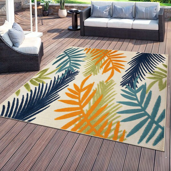 World Rug Gallery Palm Frond Indoor/Outdoor Area Rug 6 ft 6 in x 6 ft 6 in Square Multi 5550MULTI6SQ - main