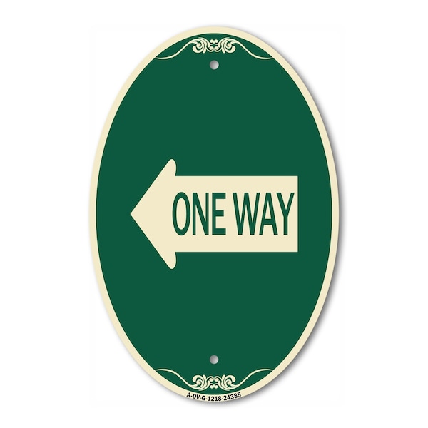 Signmission One Way With Left Arrow, 12 Inch X 18 Inch Architectural Oval, Heavy Gauge Aluminum A-OV-G-1218-24385 - main