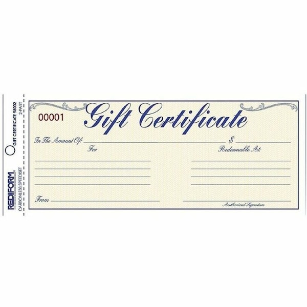 Rediform Gift Certificates with Envelopes, 2-Part, Carbonless, Blue, 8-1/2" x 3-5/8", 25/Pack 98002 - main